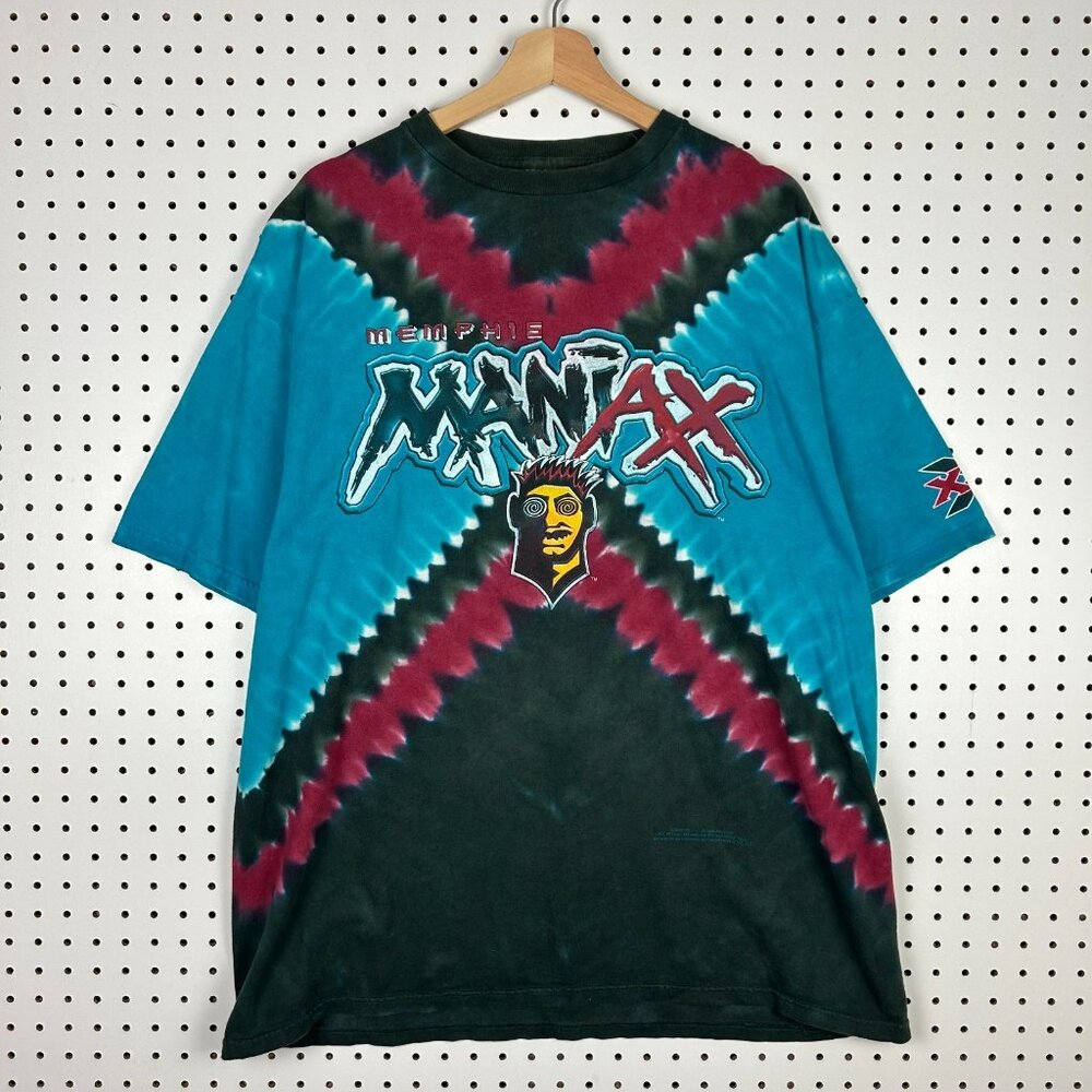 Memphis Maniax XFL Vintage T Shirt Size XL‎ Liquid Blue Tie Dye All Over McMahon
